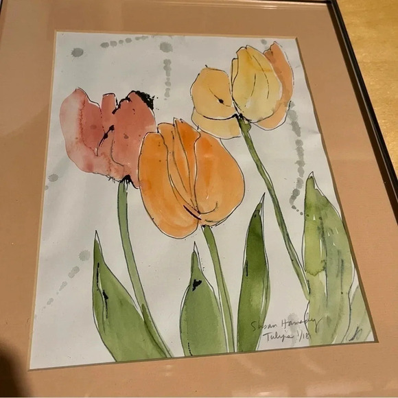 Susan Hamady Framed Signed Print Watercolor “Tulips” 1/18 11”x13” - Picture 3 of 7